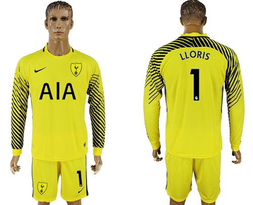 Tottenham Hotspur #1 Lloris Yellow Goalkeeper Long Sleeves Soccer Club Jersey
